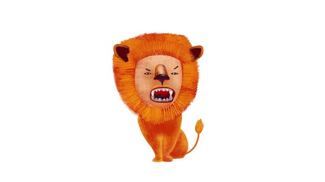 2d animation Seamless loop Cartoon flat design cute lion cub wide open mouth footage for video and widespread use on a transparent background