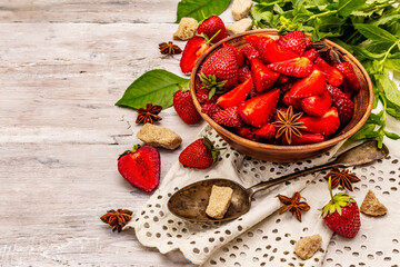 Ingredients for cooking strawberry jam