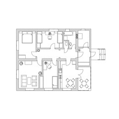 House interior suburban house. Black and White floor plan of a modern apartment. Vector blueprint. Architectural modern background.