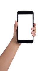 the mobile phone is isolated on a white background with the clipping path.