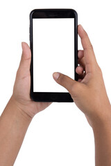 the mobile phone is isolated on a white background with the clipping path.