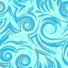 Vector seamless pattern of sea waves swirls curls blue turquoise texture for fabric or wrapping paper