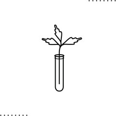 Cannabis twig in test tube vector icon in outlines