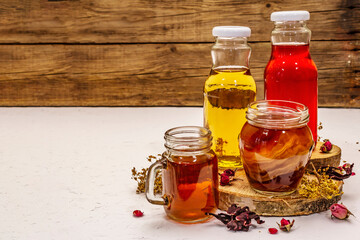Kombucha in glass bottles