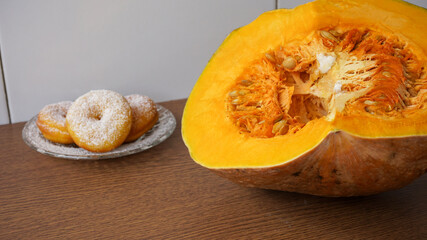 pumpkin on a wooden table