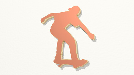ATHLETIC SPORT ACTIVITY on the wall. 3D illustration of metallic sculpture over a white background with mild texture. athlete and active