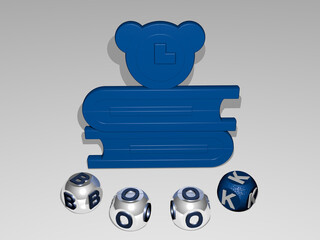 3D illustration of book graphics and text around the icon made by metallic dice letters for the related meanings of the concept and presentations. background and design