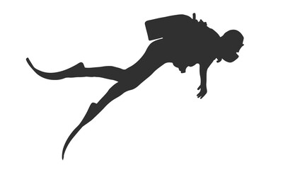 Vector silhouette of a diver on a white background