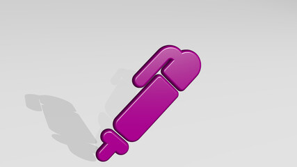 CONTENT PEN made by 3D illustration of a shiny metallic sculpture with the shadow on light background. concept and business