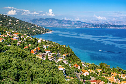 Panoramic aerial view of Barbati in Corfu, Greece