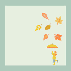 Autumn theme with the child on the gray backgraund