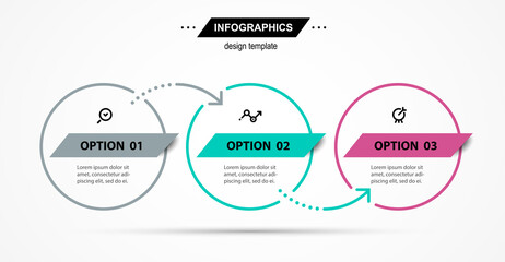 Vector Infographic design template with 3 options or steps. Can be used for process diagram, presentations, workflow layout, banner, flow chart, info graph.