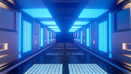 Obraz premium Futuristic Sci fi Corridor Backgrounds glow light blue background
