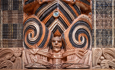 Detail of a Maori carving in New Zealand