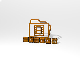 Naklejka premium 3D graphical image of FOLDER vertically along with text built by metallic cubic letters from the top perspective, excellent for the concept presentation and slideshows. illustration and business