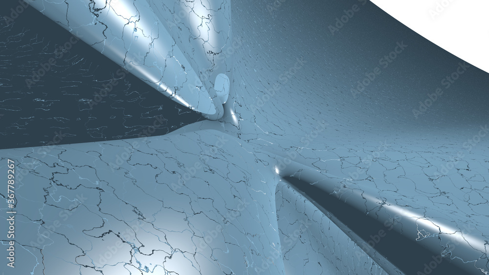 Poster chaotic 3d abstract background of curved geometrical patterns of steel blue color with lighting and 