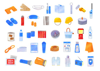  Disaster prevention goods set illustration / analog style