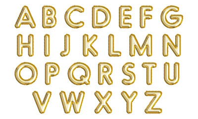 Golden inflatable balloons letters isolated on white background. Foil balloon font of English alphabet