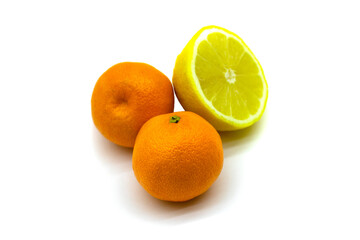 Two tangerines and half a lemon