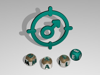 3D illustration of MALE graphics and text around the icon made by metallic dice letters for the related meanings of the concept and presentations. background and adult