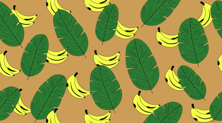 banana leaves seamless pattern, vector