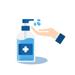 Hand sanitizer pump bottle. Flat vector of alcohol gel for hand washing to protect the virus, bacteria or pollution. Hygienic product in flat design style with disinfection concept.