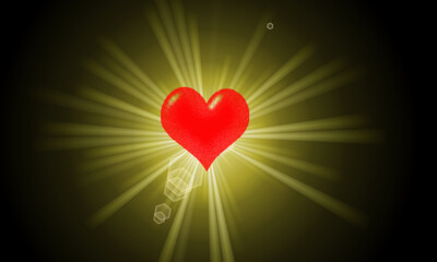 Czerwone graficzne serce na tle rozświetlających promieni i czarnym tle © Gosiak
