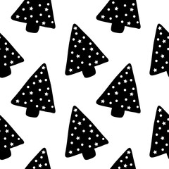 Seamless pattern Christmas tree black graphic vector illustration	