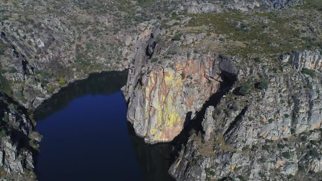 Cliffs  and river in Arribes do Douro, Portugal. Aerial Drone Footage