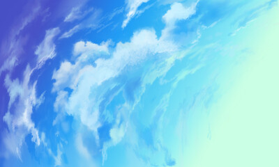 Blue sky with clouds in the left corner. Art background