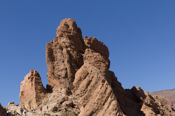 Fototapeta premium rocky vulcanic landscape with dark blue sky on island Teneriffe
