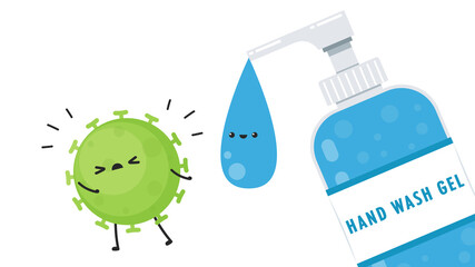 Alcohol gel character. Hand wash gel character design. Hand wash gel and Bacteria vector.
