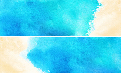 Watercolor illustrations of the seashore top view. Summer landscape background.
