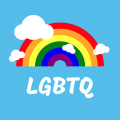 LGBTQ concept. Rainbow and white cloud with text on blue background.