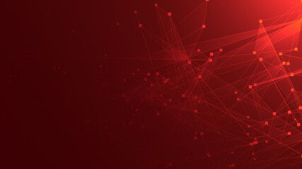 Abstract red polygon tech network with connect technology background. Abstract dots and lines texture background. 3d rendering.