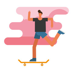 young man in skateboard practicing activity character