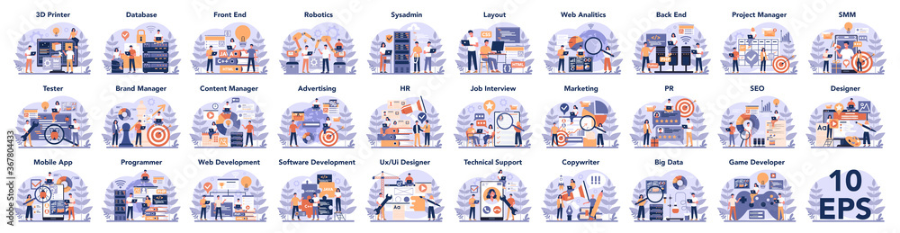 Aufkleber big it profession set. programmer write software and create code