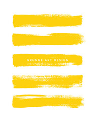 Art brush paint texture stroke set isolated vector background. Yellow line set. Tape collection. 