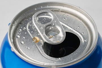 top view of open aluminum can on white background