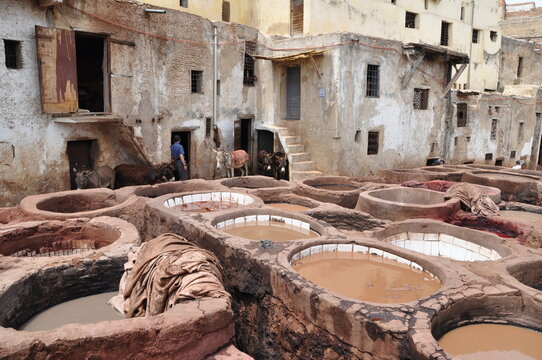 Chouwara Traditional leather tannery and dyeing in Fez, Morocco
