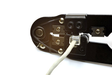 Modular plug crimpers for RJ-45, with RJ-45 connector and cable
