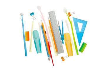 School stationery isolated on white background.