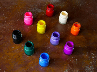 Poster Color bottle on white background, pastel colors