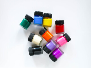 Poster Color bottle on white background, pastel colors