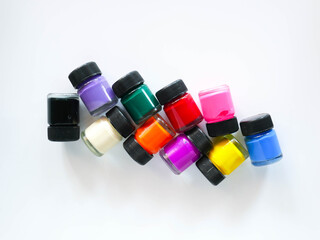 Poster Color bottle on white background, pastel colors