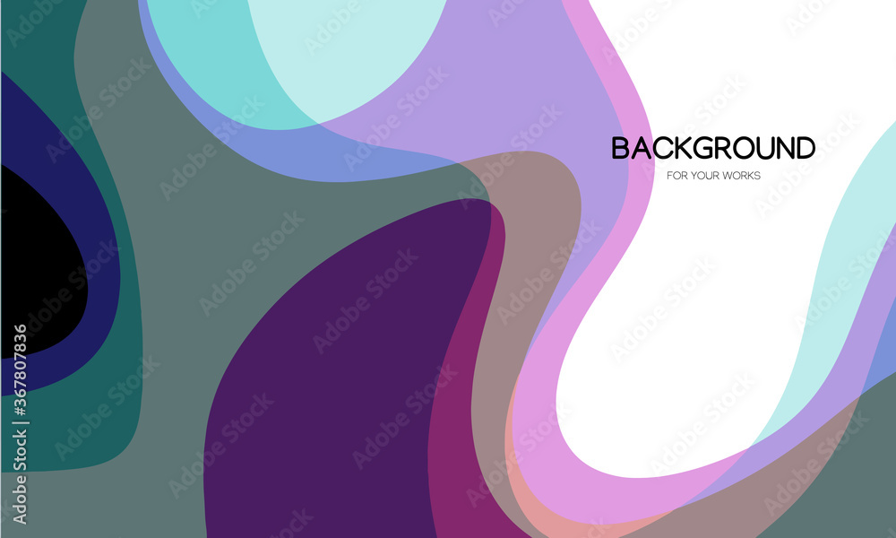 Poster colorful abstract background with curve lines and transparent geometric shapes.