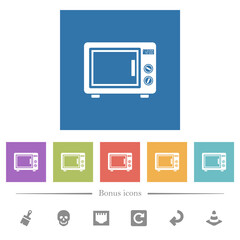 Microwave oven flat white icons in square backgrounds