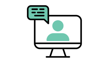 Video conference icon. People on computer screen. Home office in quarantine times. Internet virtual teaching media. Digital communication