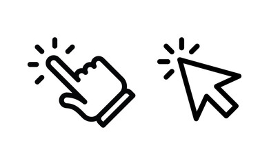 Hand and arrow clicking pointers. Click icons.