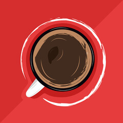 Coffee cup view top. Flat Illustration of  hot coffee cup. Vector illustration for coffee shop, background, concept for menu, restaurants, poster or advertising. 